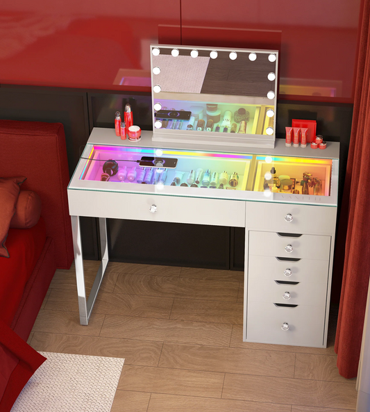 VANITII Diana RGB Vanity Desk - 6 Storage Drawers