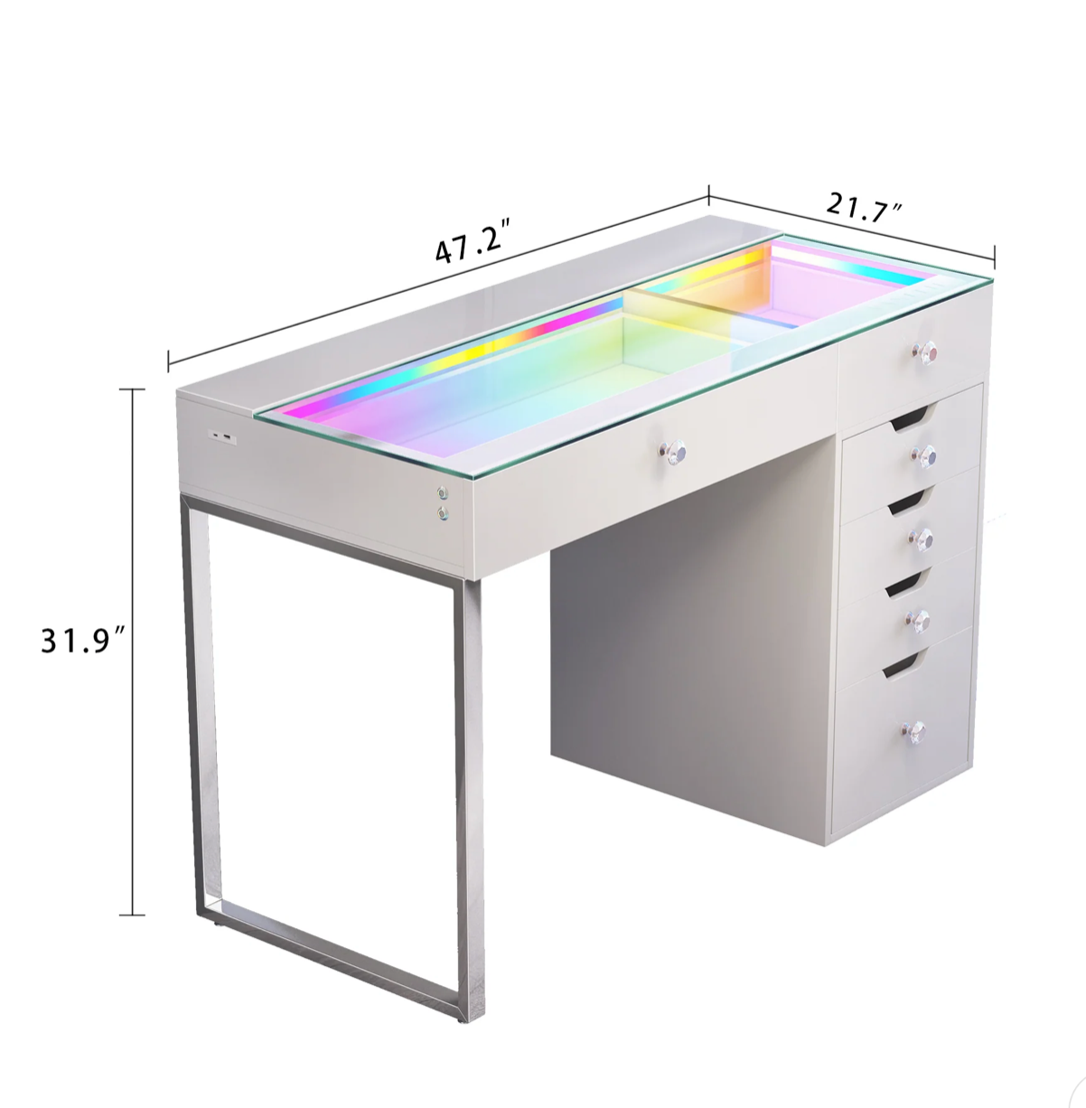 VANITII Diana RGB Vanity Desk - 6 Storage Drawers