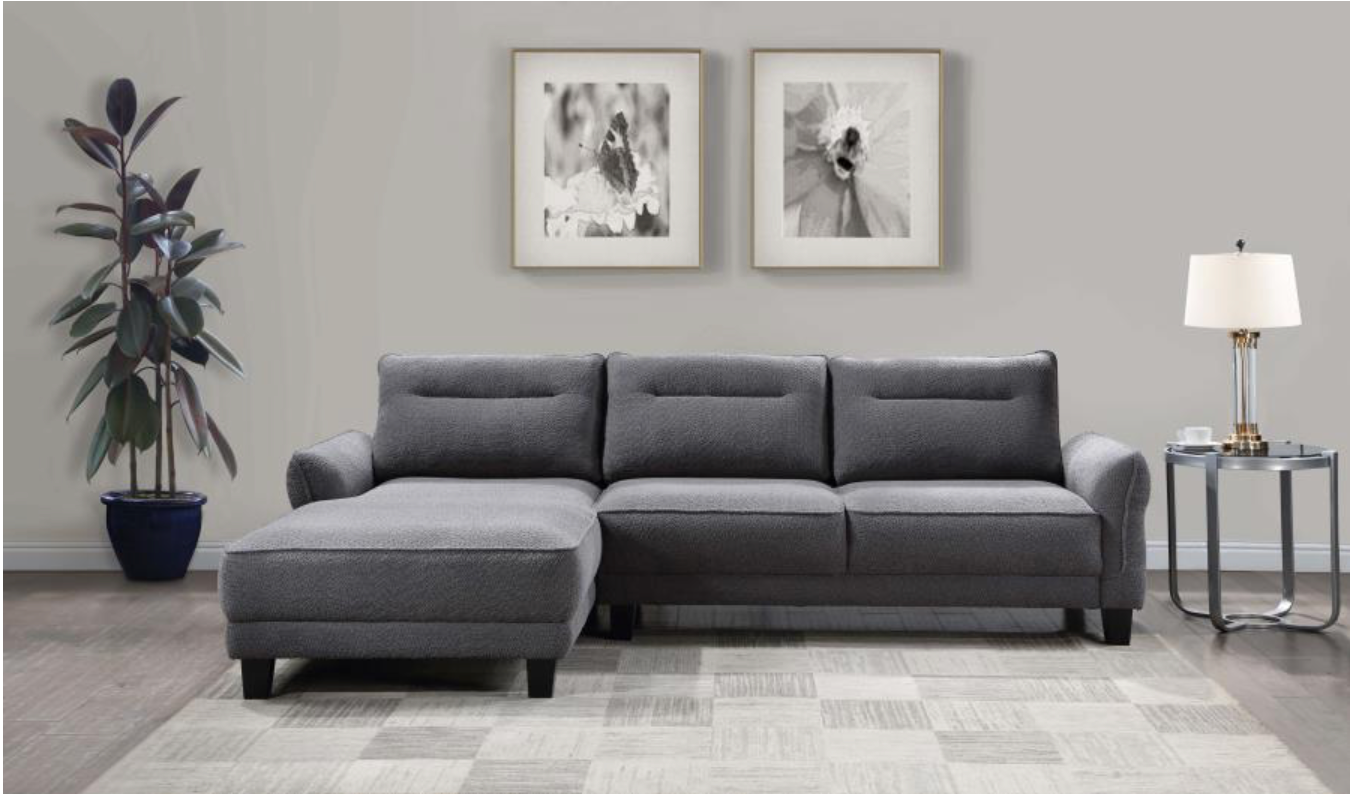 509540 -Caspian Upholstered Curved Arm Chaise Sectional Sofa Grey
