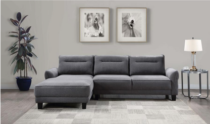 509540 -Caspian Upholstered Curved Arm Chaise Sectional Sofa Grey