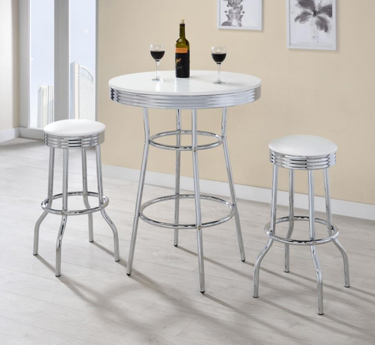 2300-S3  3-piece Round 1950s Bistro Pub Bar Table Set White