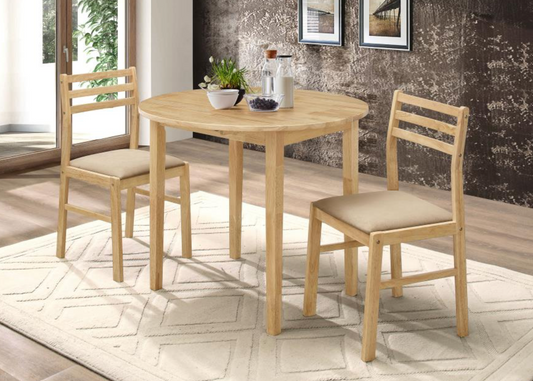 130006-3-piece Round Drop Leaf Dining Table Set Natural