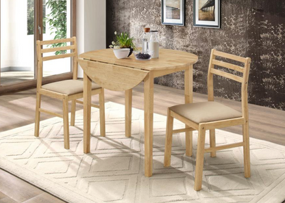130006-3-piece Round Drop Leaf Dining Table Set Natural