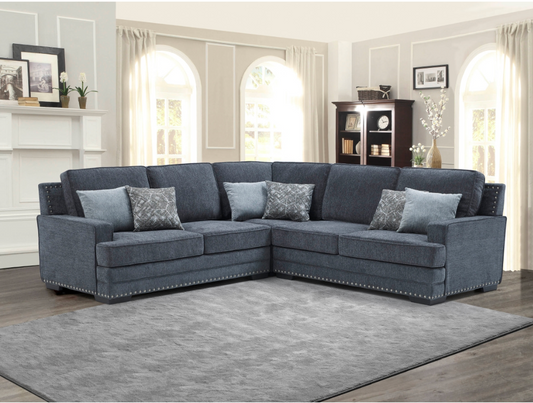 8070 DARK GRAY- Fabric Stationary Sectional Sofa w/ 6 Pillows