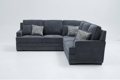 8070 DARK GRAY- Fabric Stationary Sectional Sofa w/ 6 Pillows
