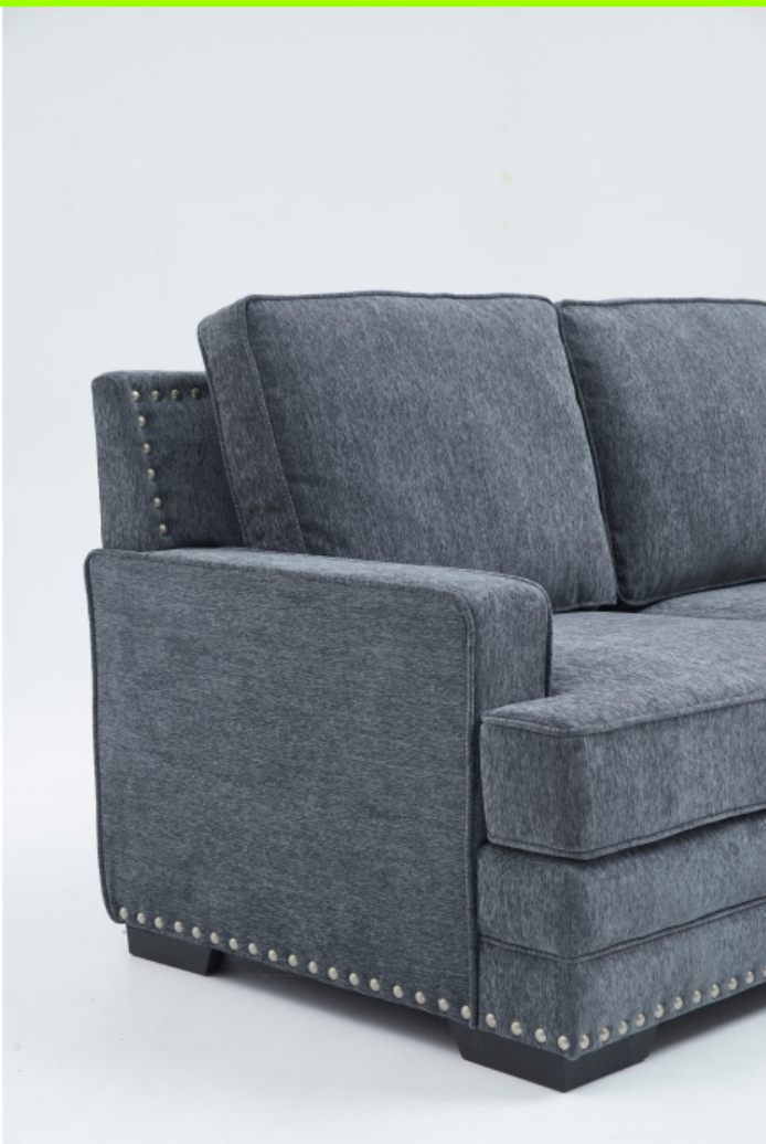 8070 DARK GRAY- Fabric Stationary Sectional Sofa w/ 6 Pillows