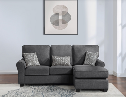 8201 DARK GRAY- Reversible Fabric Comfort Cushioned Flared Round Arm Sectional Sofa