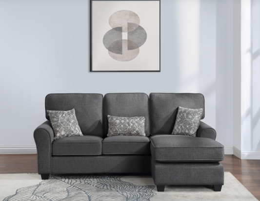 8201 DARK GRAY- Reversible Fabric Comfort Cushioned Flared Round Arm Sectional Sofa