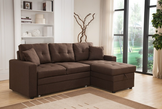 8163 BROWN- Fabric Reversible Basic Sectional Sofa