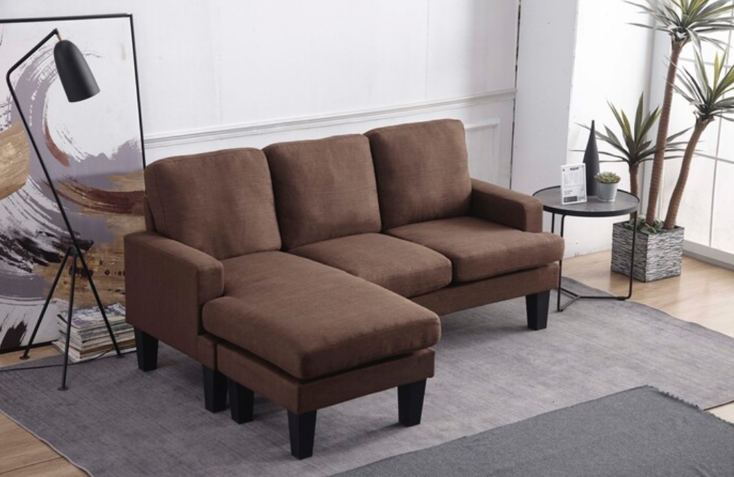 8163 BROWN- Fabric Reversible Basic Sectional Sofa