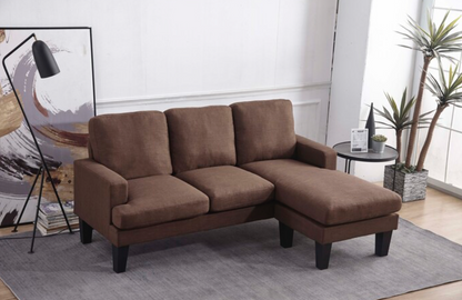 8163 BROWN- Fabric Reversible Basic Sectional Sofa