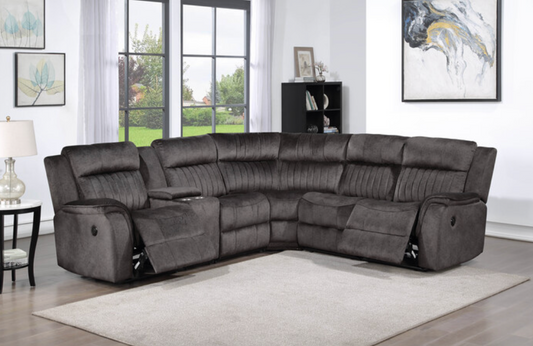 8175 DARK GRAY Faux Suede Modular Sectional Sofa w/ Power Recliner