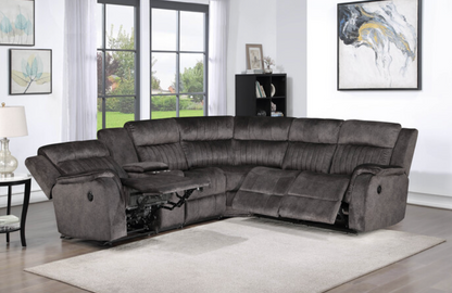 8175 DARK GRAY Faux Suede Modular Sectional Sofa w/ Power Recliner