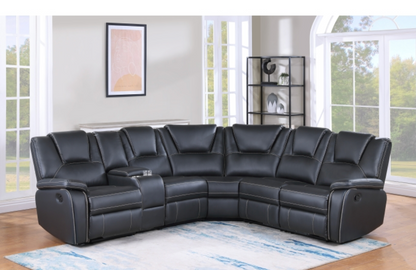 8187 BLACK- Breathable Air Leather Modular Manual Recliner Sectional Sofa