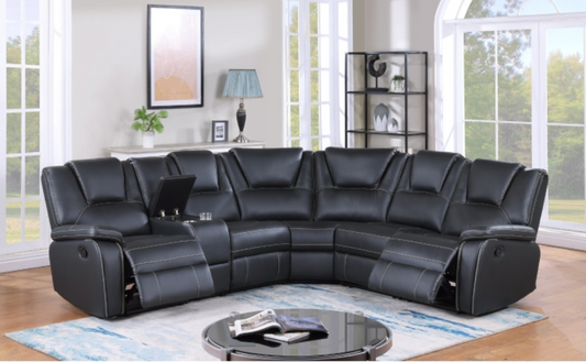 8187 BLACK- Breathable Air Leather Modular Manual Recliner Sectional Sofa