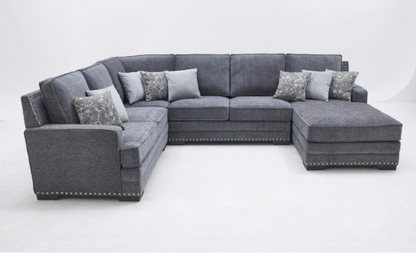 8210 DARK GRAY RHF Fabric U-Shaped Stationary Sectional Sofa w/ Chaise + Pillows