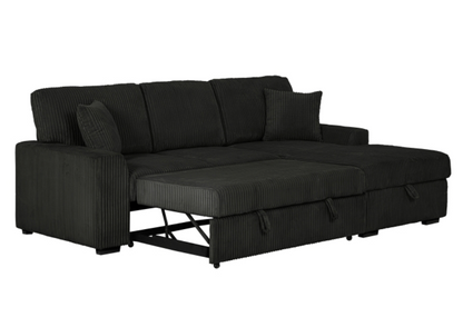 8063 BLACK Fabric RHF Pull Out Sectional Sofa & Storage