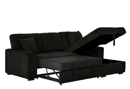 8063 BLACK Fabric RHF Pull Out Sectional Sofa & Storage