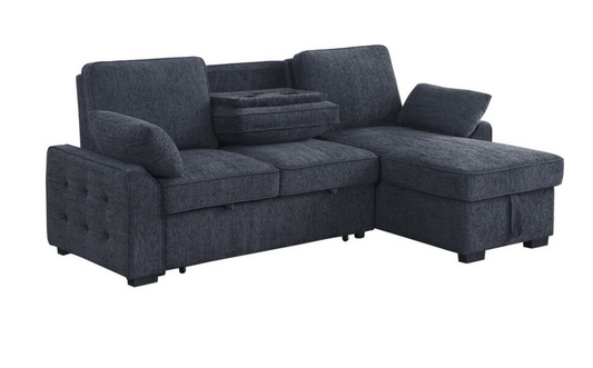 A81440-Mackenzie 91"W Dark Gray Chenille Fabric Reversible Sleeper Sectional with Storage Chaise