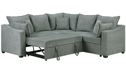 81452-Allen 92"W Gray Woven Sleeper Sectional Sofa with Throw Pillows