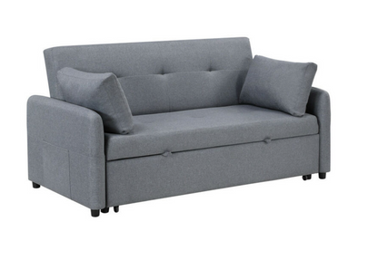 81630 Radella 69"W Gray Linen Convertible Sleeper Sofa with USB Ports, Power Sockets
