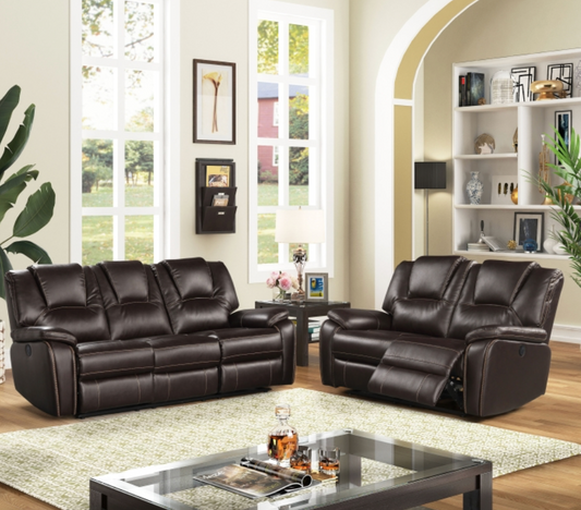 8088-2PC 2PC DARK BROWN Breathable Air Leather Power Recliners Sofa Set w/ USB