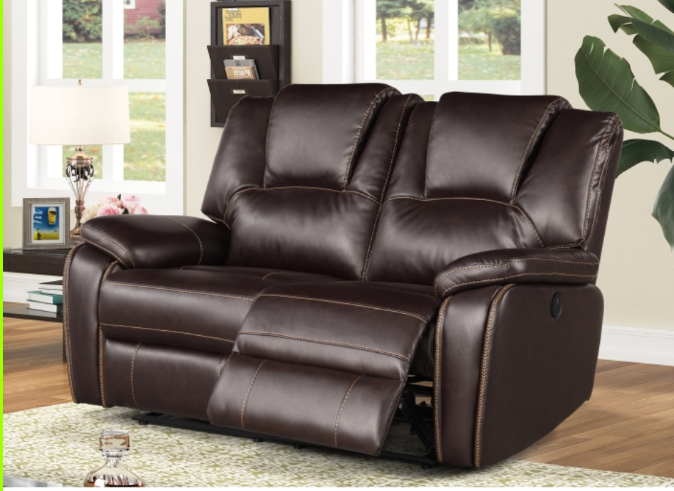 8088-2PC 2PC DARK BROWN Breathable Air Leather Power Recliners Sofa Set w/ USB