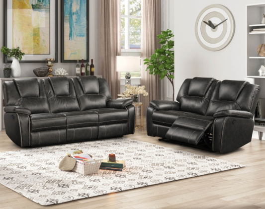 8089-2PC 2PC GRAY Breathable Air Leather Power Recliners Sofa Set w/ USB