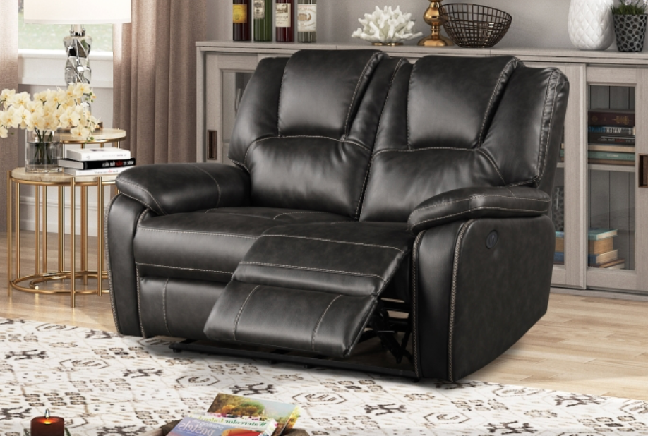 8089-2PC 2PC GRAY Breathable Air Leather Power Recliners Sofa Set w/ USB