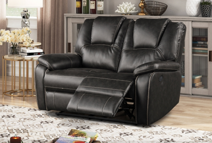 8089-2PC 2PC GRAY Breathable Air Leather Power Recliners Sofa Set w/ USB