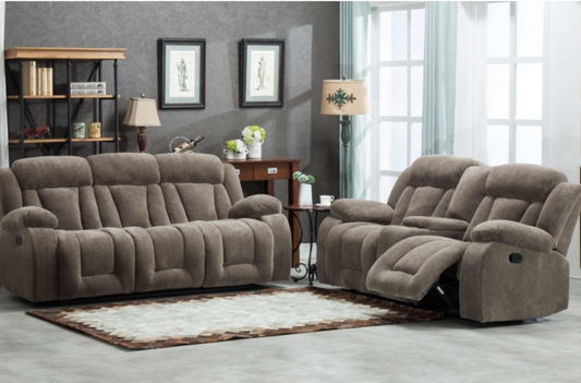 8048-2PC 2PC TAN Fabric Manual Reclining Sofa Set