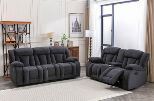 8049-2PC 2PC DARK GRAY Fabric Manual Reclining Sofa Set