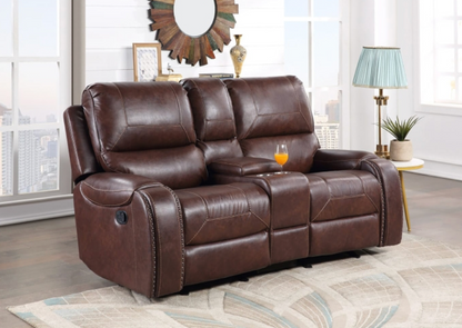 8026-3PC 3PC BROWN Manual Recliner Rocking Sofa Set w/ USB + Power Outlets
