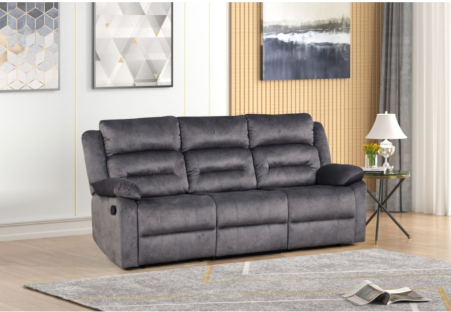 8077-3PC 3PC BLUE GRAY Fabric Manual Reclining Sofa Set