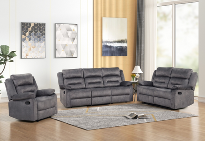 8077-3PC 3PC BLUE GRAY Fabric Manual Reclining Sofa Set