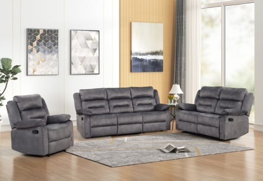 8077-3PC 3PC BLUE GRAY Fabric Manual Reclining Sofa Set