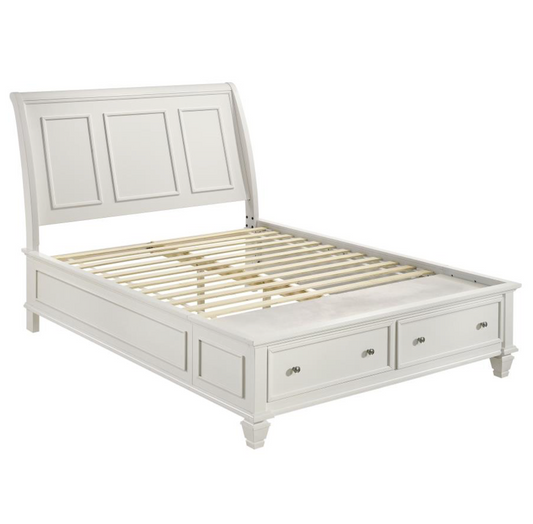 201309Q -	Sandy Beach Wood Queen Storage Panel Bed Cream White