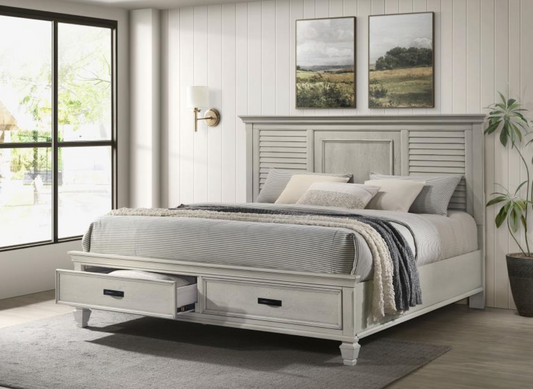 ranco Wood Queen Storage Panel Bed Distressed White