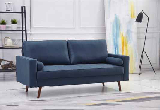 8116-2PC  NAVY Linen Stationary Tufted Seat Living Room Set w/ Cylinder Throw