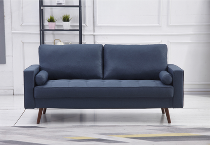 8116-2PC  NAVY Linen Stationary Tufted Seat Living Room Set w/ Cylinder Throw