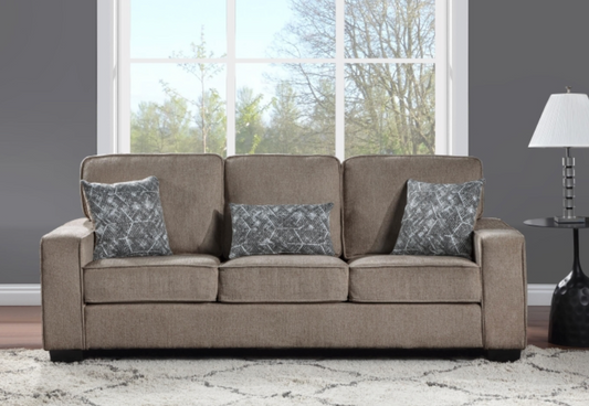 8181-2PC 2PC BROWN Fabric Comfort Cushioned Square Arm Sofa Set
