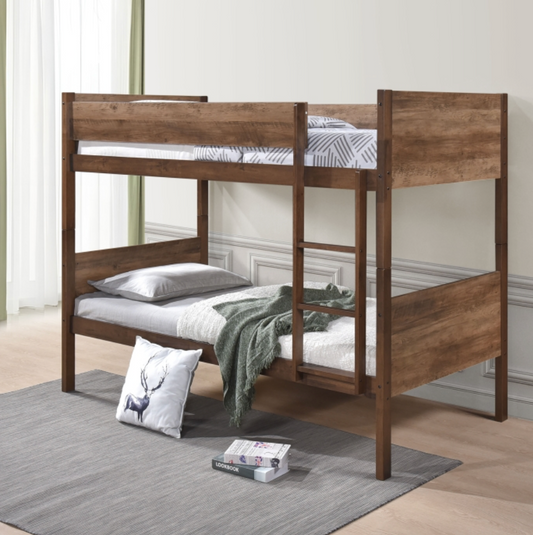 7547 BROWN Stackable Post Wood Bunk Bed - TWIN-TWIN