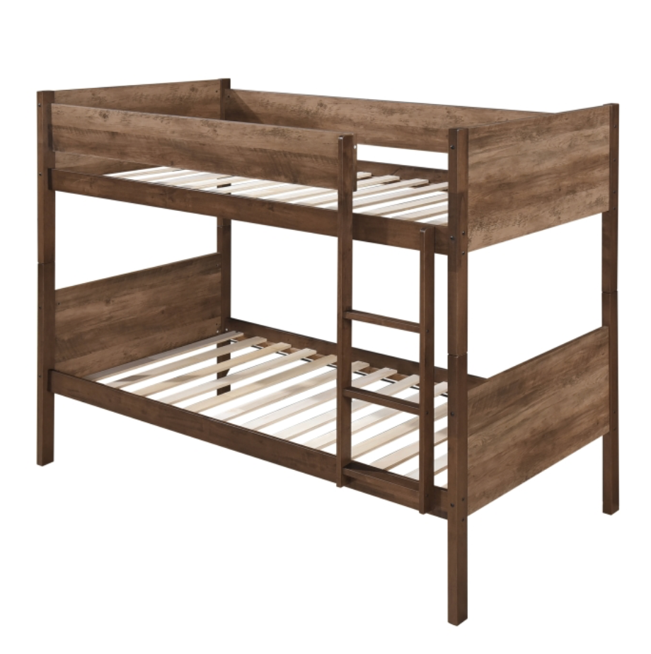 7547 BROWN Stackable Post Wood Bunk Bed - TWIN-TWIN