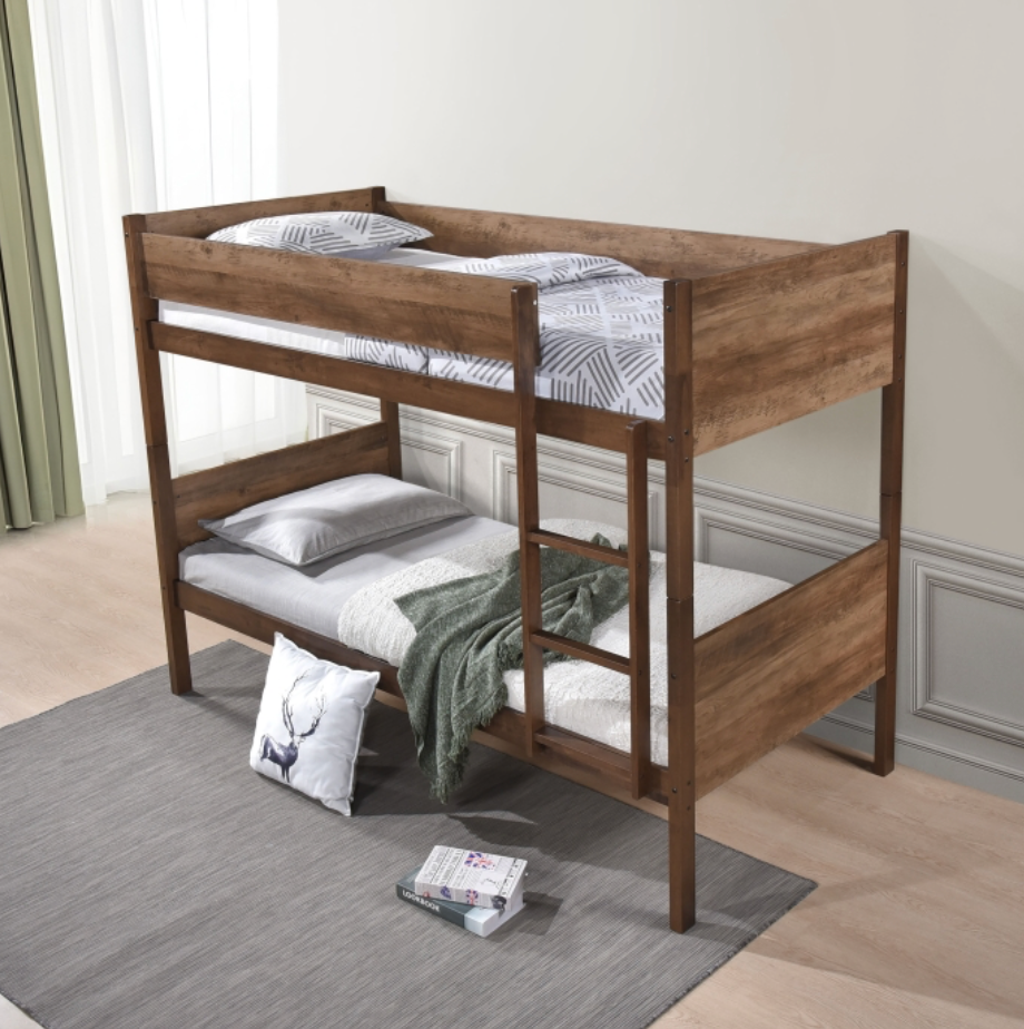 7547 BROWN Stackable Post Wood Bunk Bed - TWIN-TWIN