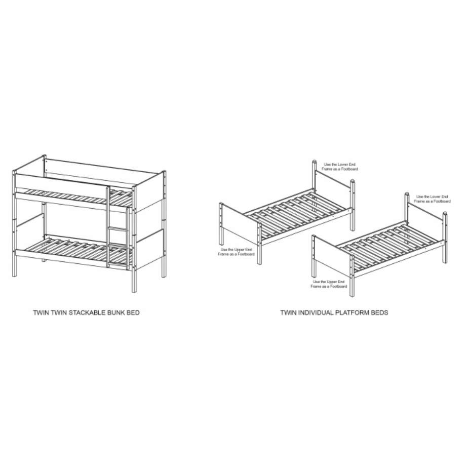 7547 BROWN Stackable Post Wood Bunk Bed - TWIN-TWIN