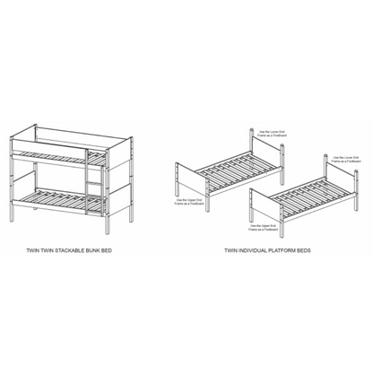 7547 BROWN Stackable Post Wood Bunk Bed - TWIN-TWIN