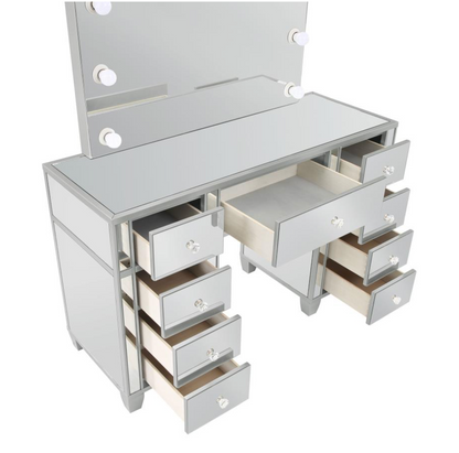 930242 -Allora 9-drawer Vanity Set with Lighting Metallic Silver