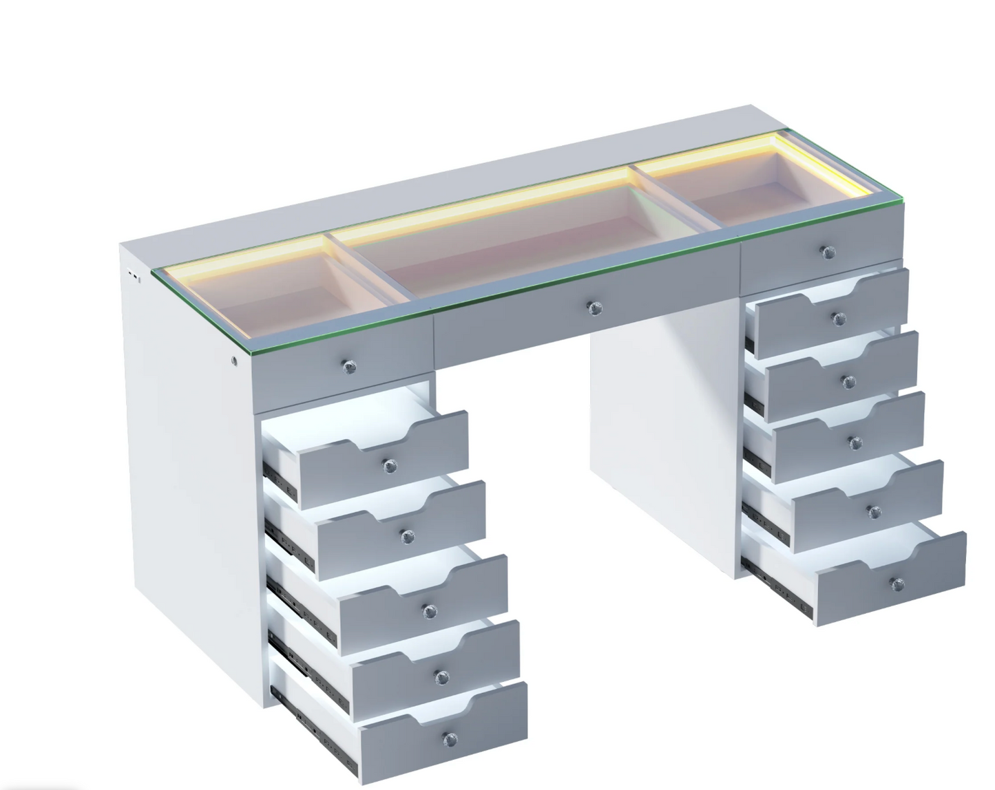VANITII Eva Vanity Desk - 13 Storage Drawers with Full Light