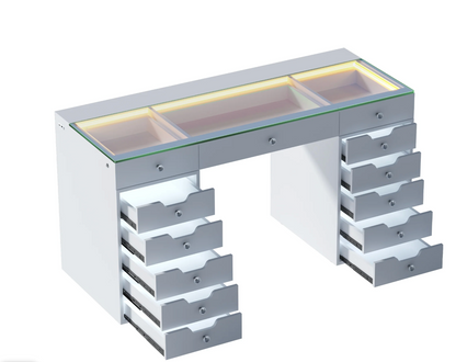 VANITII Eva Vanity Desk - 13 Storage Drawers with Full Light