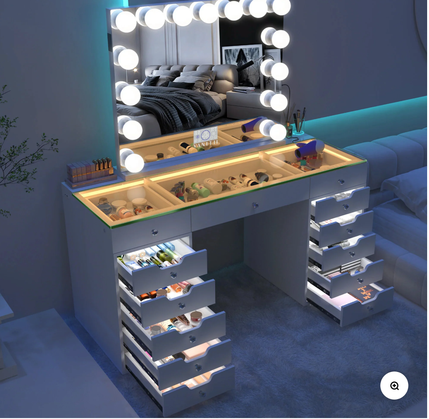 VANITII Eva Vanity Desk - 13 Storage Drawers with Full Light